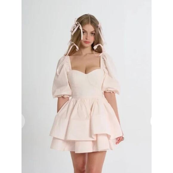 SELKIE Sz XXL Lickety Split Vacation Dress Pale Pink Puff Mini NWT - Picture 13 of 14